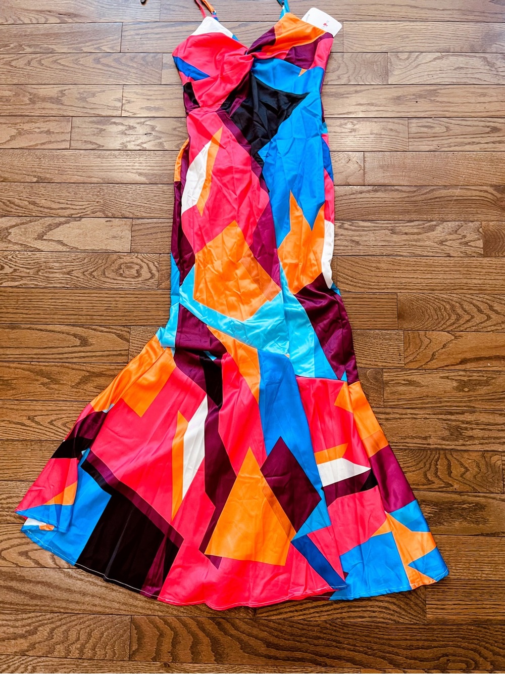 L'ATISTE Multicolor Geometric Print Dress in Blue, Orange, Pink, Black